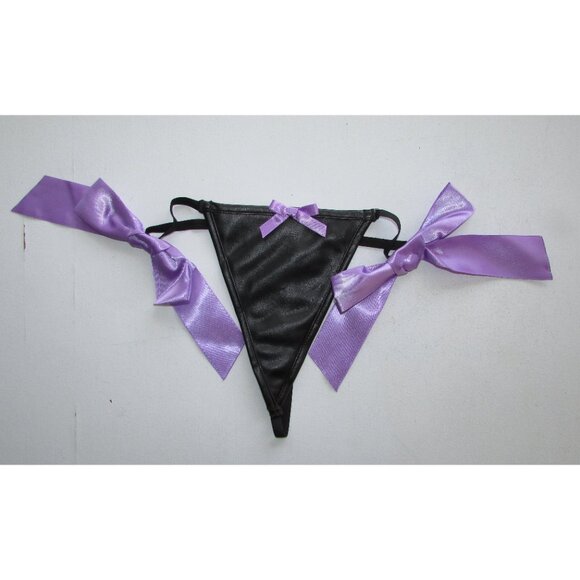 Black Pleather Purple Ribboned Corset Set - NEW - Picture 6 of 11